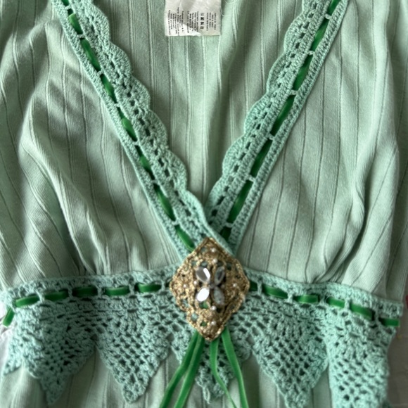 ⚠️❌SOLD❌⚠️Morgan De Toi Y2K Mint Green Lace Trim Ribbed Knit Top T1 (Fits S–L) - Picture 4 of 12